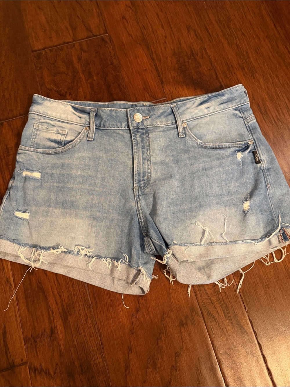 Silver Jeans Light Blue Distressed Rolled-Hem Denim Shorts
